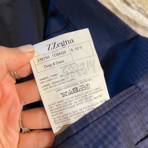 Z Zegna Men’s Blazer Sport Coat Blue Size 50R Degraded Check Linen Cotton - Picture 7 of 10
